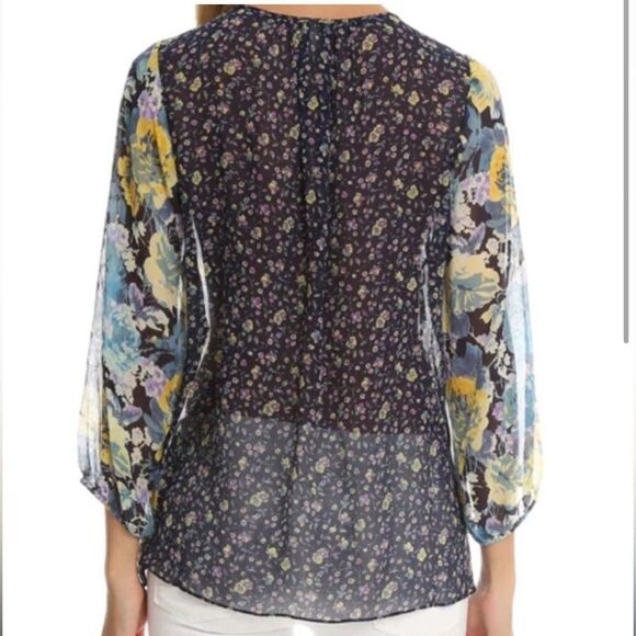 JOIE silk thistle floral oversize blouse contrasting fabrics size extra small - Picture 2 of 6